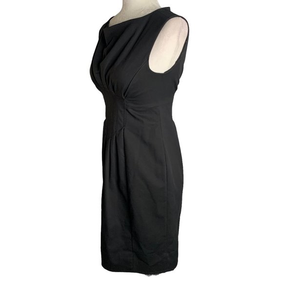 Pleated Waist Sleeveless Sheath Dress S Black Lined Lace Trim Exposed Zipper - Picture 6 of 7
